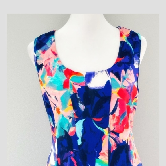 Neiman Marcus Dress Fit And Flare Mini Dress Sleeveless Watercolor Stretch Knit - Picture 4 of 12